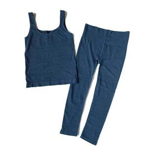 Hatch Womens XL Ribbed Tank Top Legging Pant Set Blue Body Rib Knit Maternity